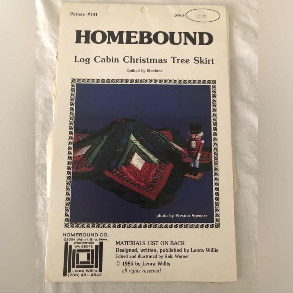 vtg 1985 Homebound Log Cabin Christmas Tree Skirt Sewing Pattern